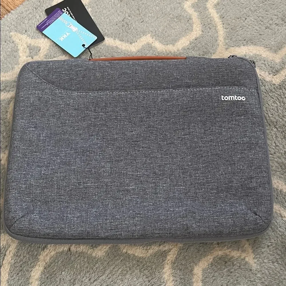 Tomtoc Gray Laptop Bag with Tan Handle